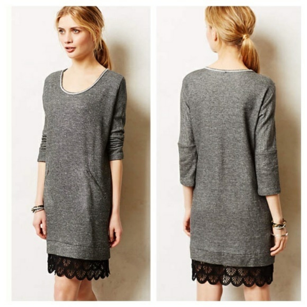 Anthropologie Dolan Fiona Dark Grey Black Lace Hem Tunic Dress Small